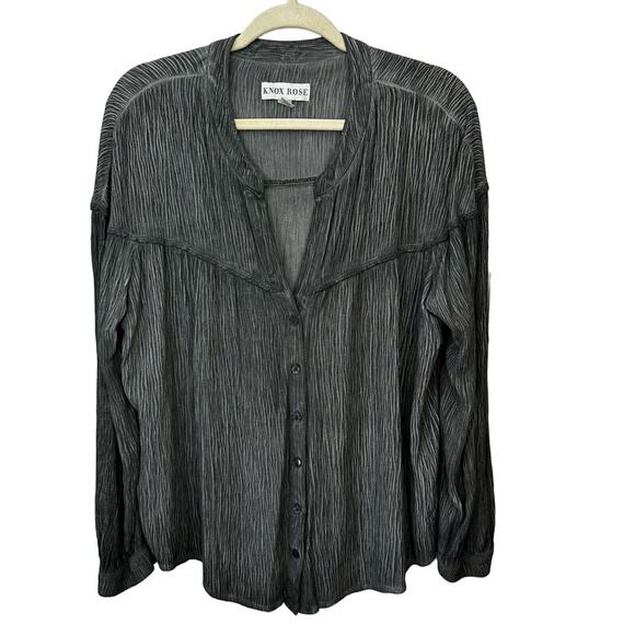 Knox Rose Boho Blouse‎ XXL Burnout Gray Button Up Rayon Cottage Festival V Neck - Picture 1 of 5